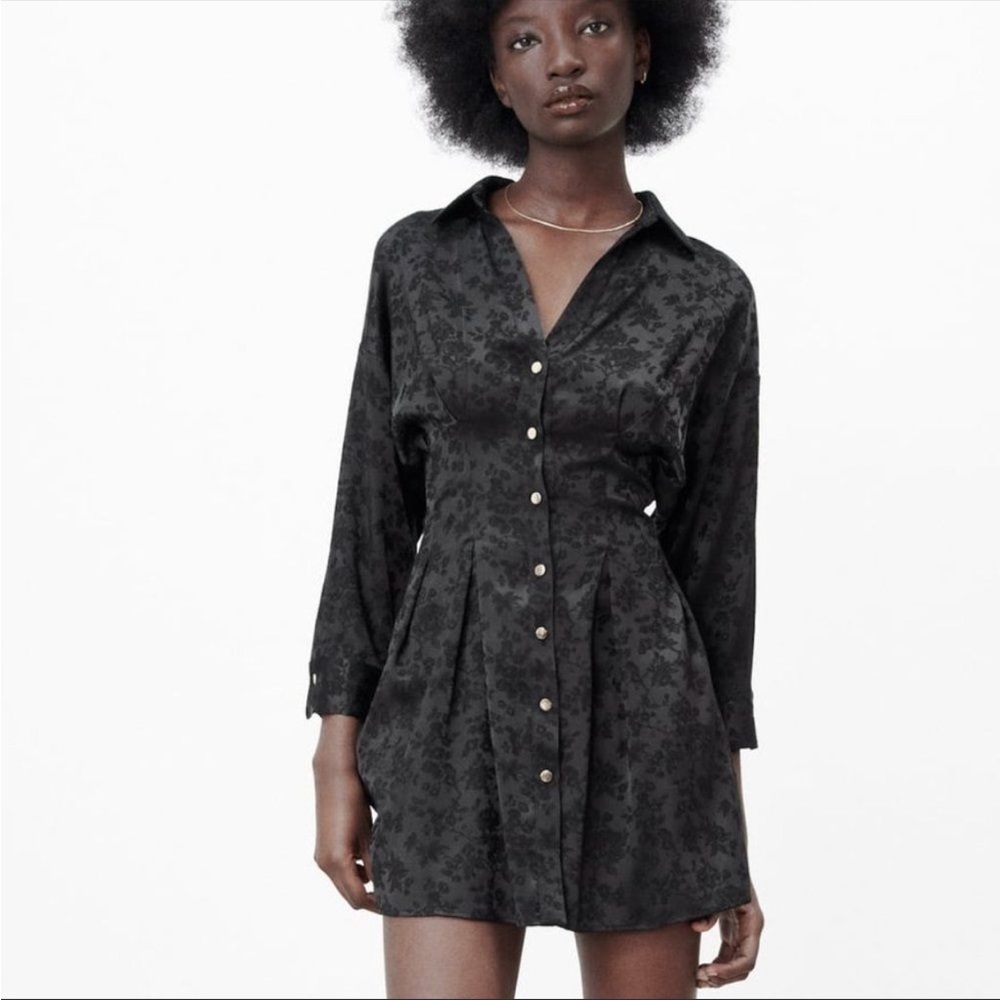 NWT black Jacquard shirt dress